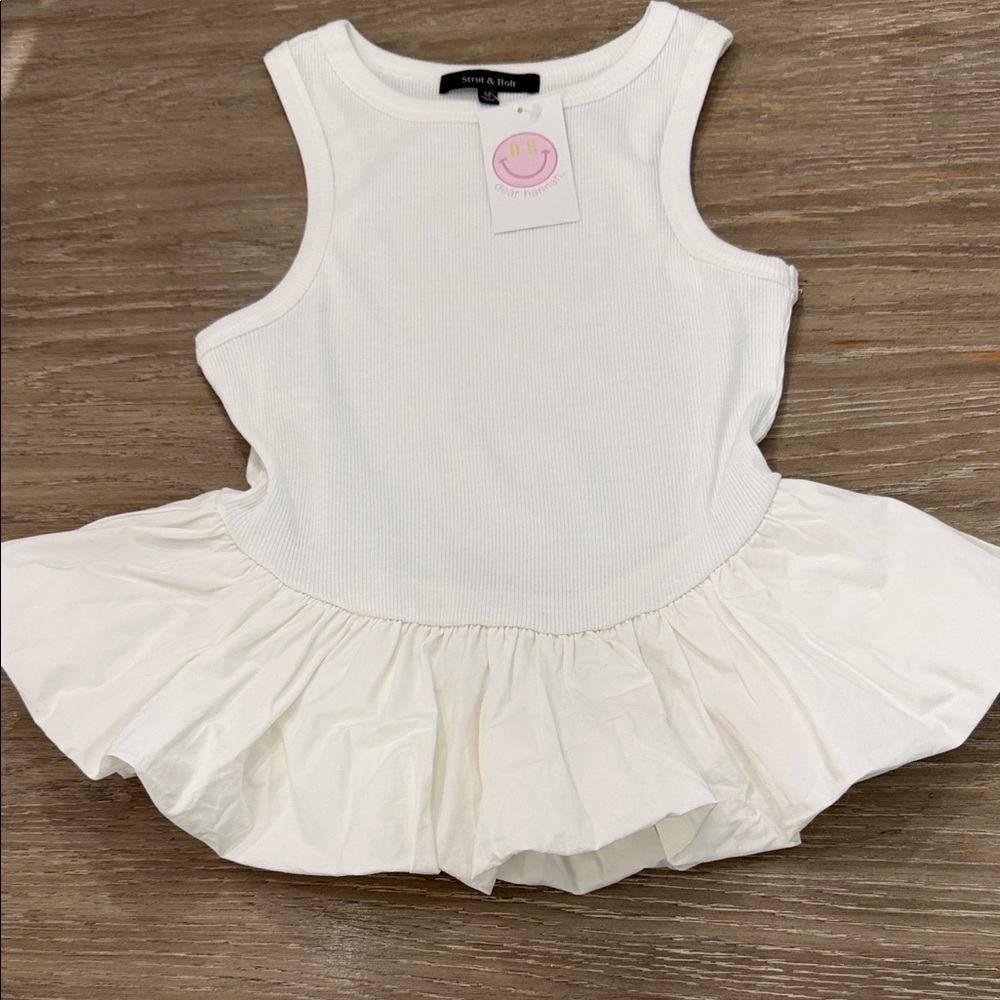 Sores & Bide White Ribbed Muscle Tee with Ruffle Hem